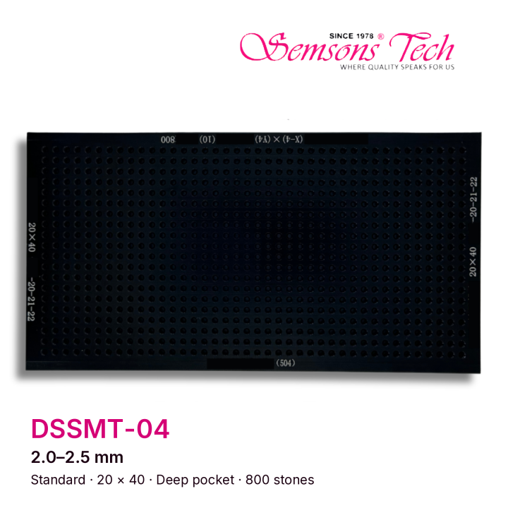 Semsons Tech DSSMT-04 standard deep-pocket diamond sorting tray for 2.0–2.5 mm stones, 20×40 grid, 800 stones