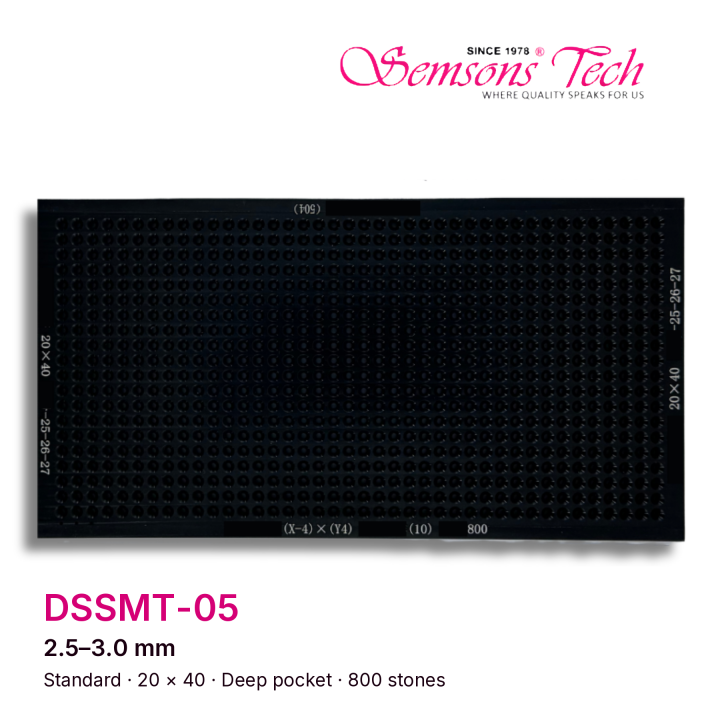 Semsons Tech DSSMT-05 standard deep-pocket diamond sorting tray for 2.5–3.0 mm stones, 20×40 grid, 800 stones