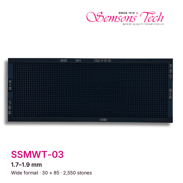 Semsons Tech SSMWT-03 wide-format diamond sorting tray for 1.7–1.9 mm stones, 30×85 grid, 2,550 stones